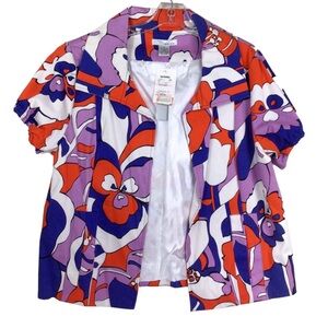 WD.NY Women's Floral Short Sleeve Open Front Jacket